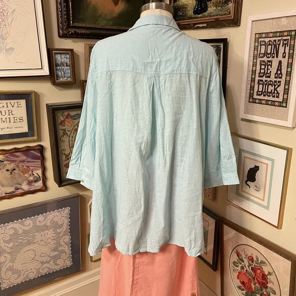 Catherines Womens Light Blue Linen Blend Button-Up Shirt Top Size 2X - Picture 3 of 4